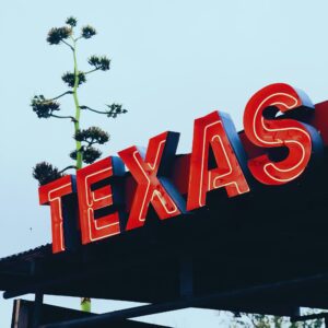 Neon sign that reads Texas