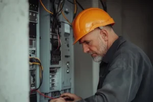Electrician in Virginia working on an electrical panel